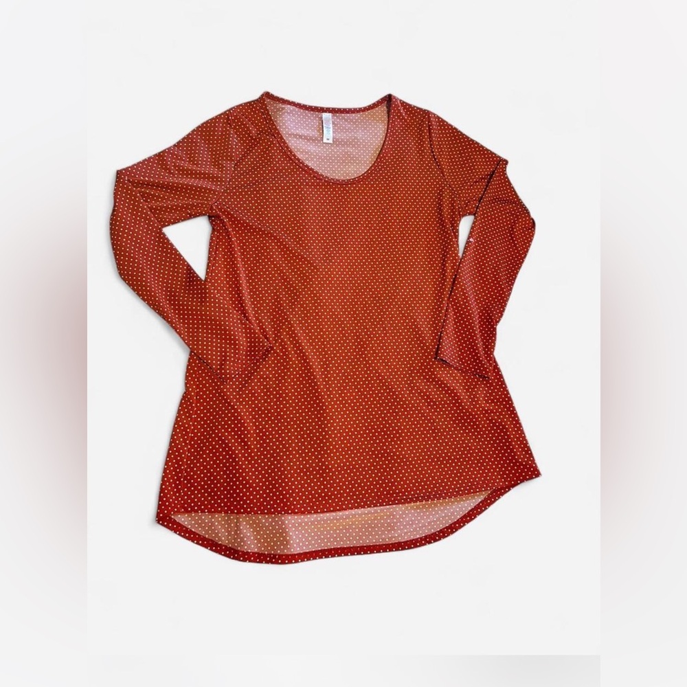 LuLaRoe sz Medium M orange White Polka Dot Long Sleeve Top stretch loungewear